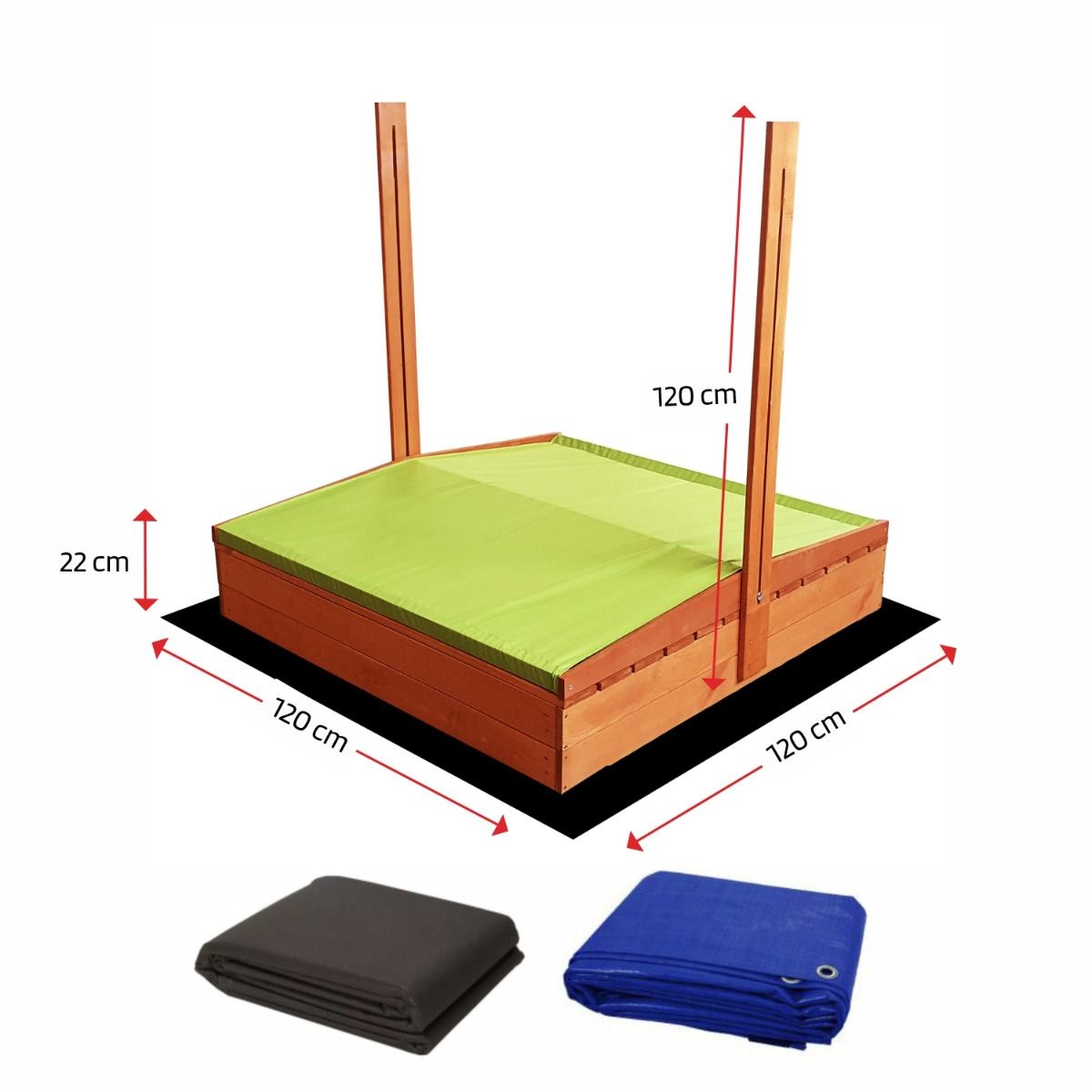 Zandbak - hout - met dak en bankjes - 120x120 cm - groen