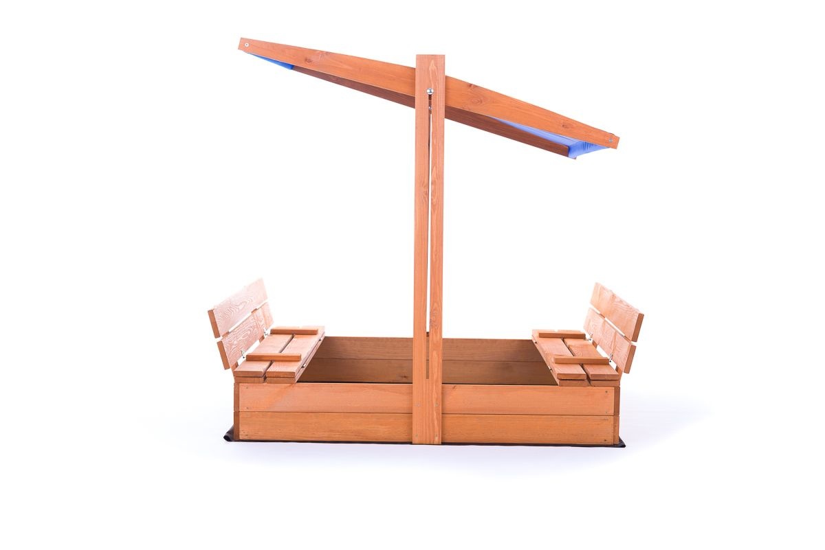 Zandbak - hout - met dak en bankjes - 120x120 cm - blauw