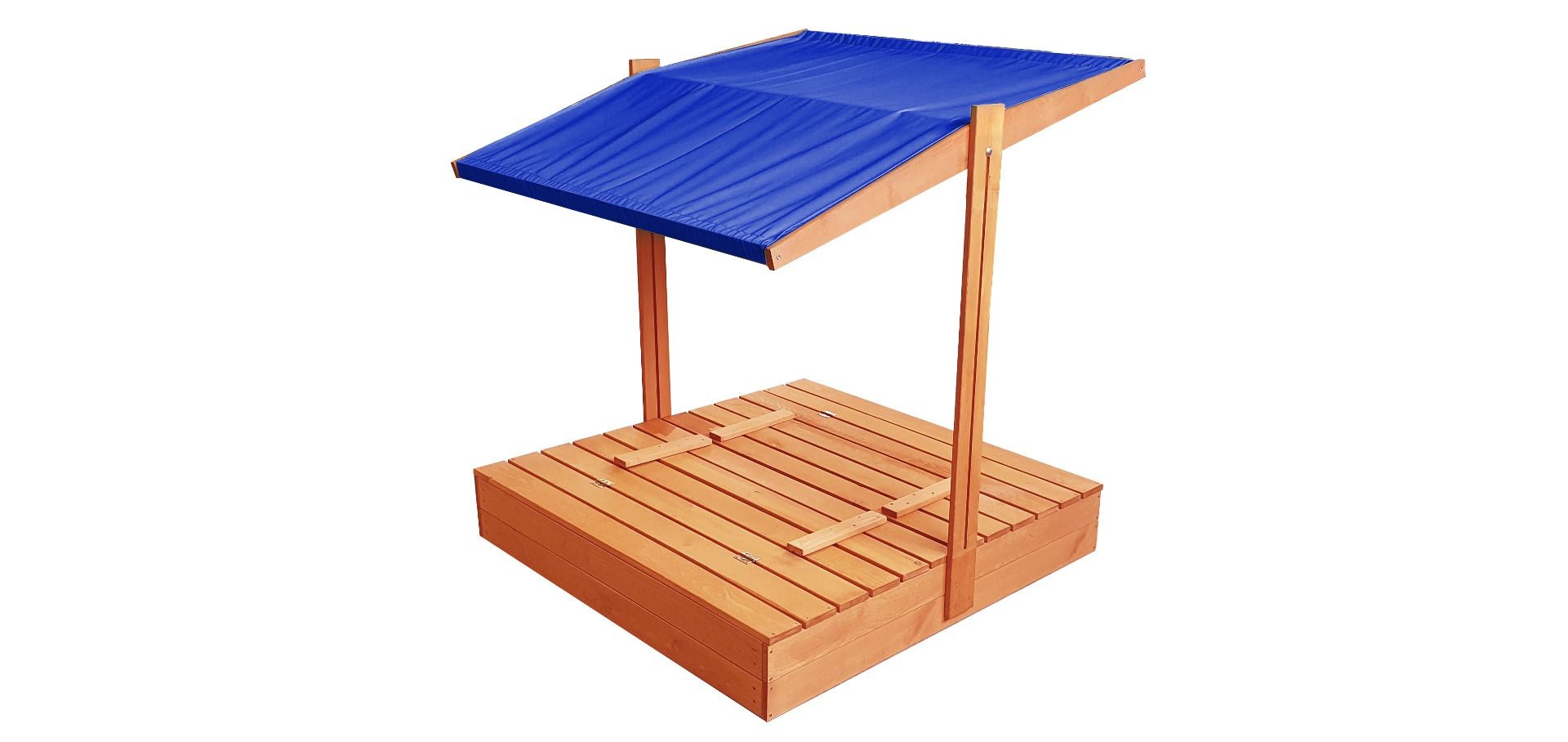 Zandbak - hout - met dak en bankjes - 120x120 cm - blauw