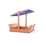 Zandbak - hout - met dak en bankjes - 120x120 cm - blauw