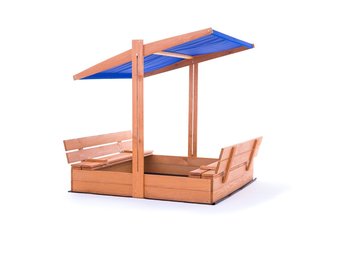 Zandbak - hout - met dak en bankjes - 120x120 cm - blauw