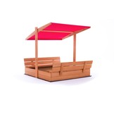 Zandbak - hout - met dak en bankjes - 120x120 cm - rood