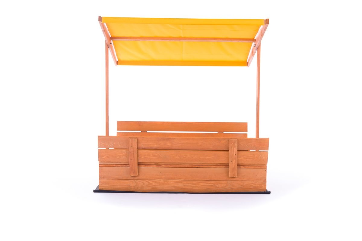 Zandbak - hout - met dak en bankjes - 120x120 cm - geel