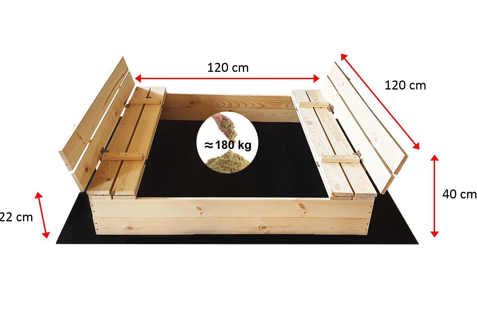 Zandbak - met deksel en bankjes - 120x120 cm - hout