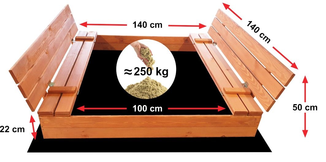 Zandbak - met deksel & bankjes - 140x140cm - geïmpregneerd hout