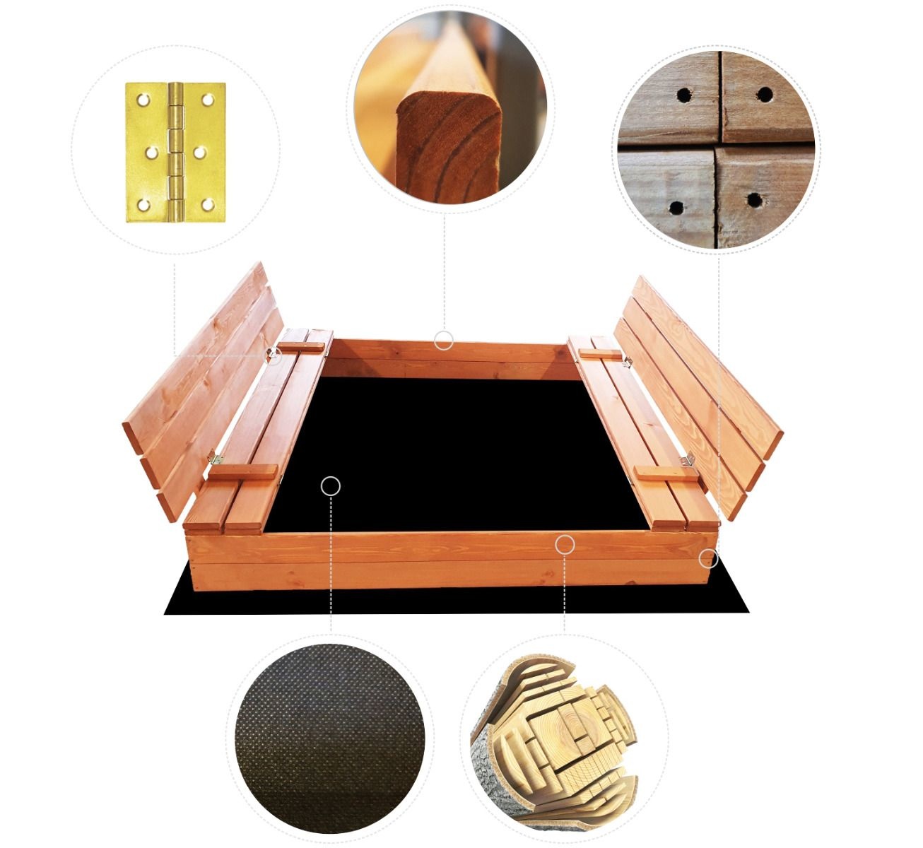 Zandbak - met deksel & bankjes - 140x140cm - geïmpregneerd hout