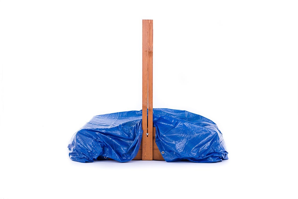 Zandbak - hout - met dak en bankjes - 140x140 cm - geel