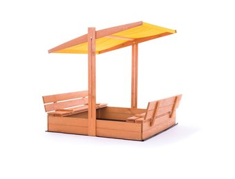Zandbak - hout - met dak en bankjes - 140x140 cm - geel