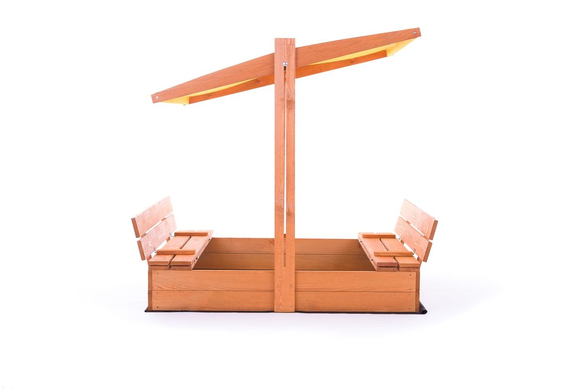 Zandbak - hout - met dak en bankjes - 140x140 cm - geel