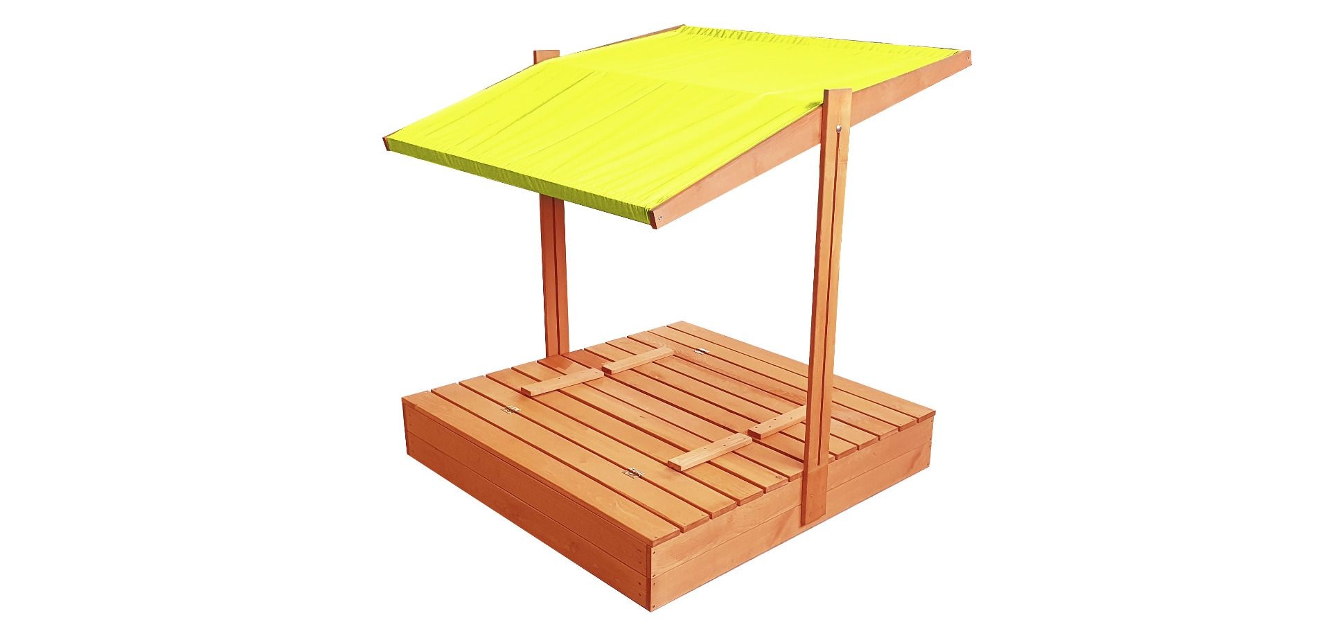 Zandbak - hout - met dak en bankjes - 140x140 cm - geel