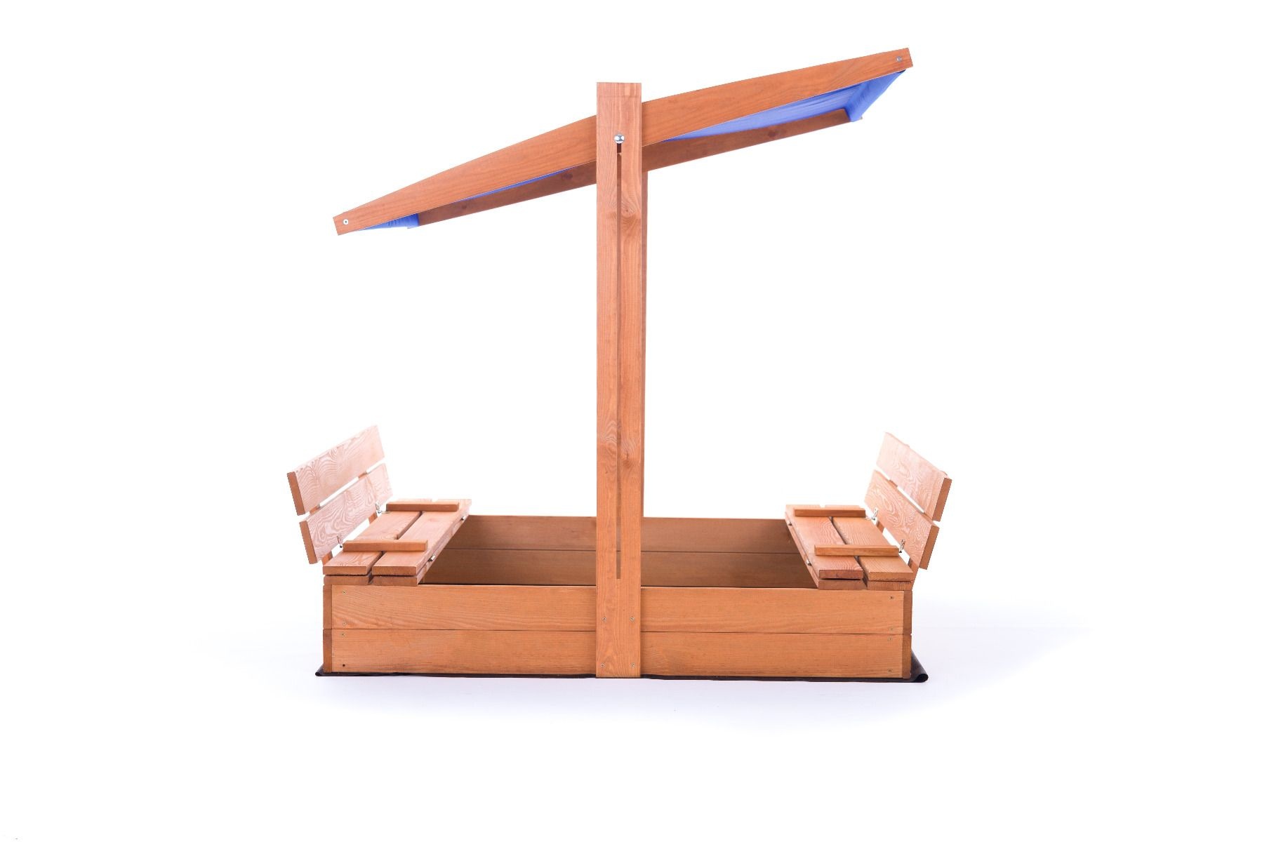Zandbak - hout - met dak en bankjes - 140x140 cm - blauw