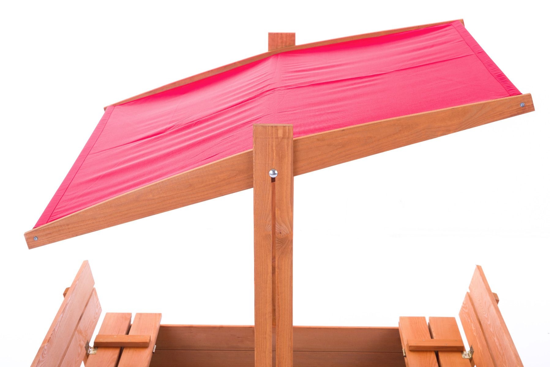 Zandbak - hout - met dak en bankjes - 140x140 cm - rood