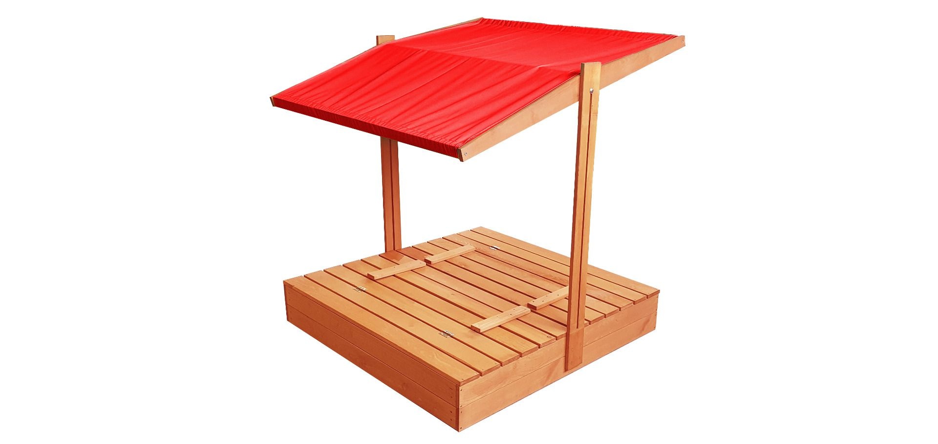 Zandbak - hout - met dak en bankjes - 140x140 cm - rood