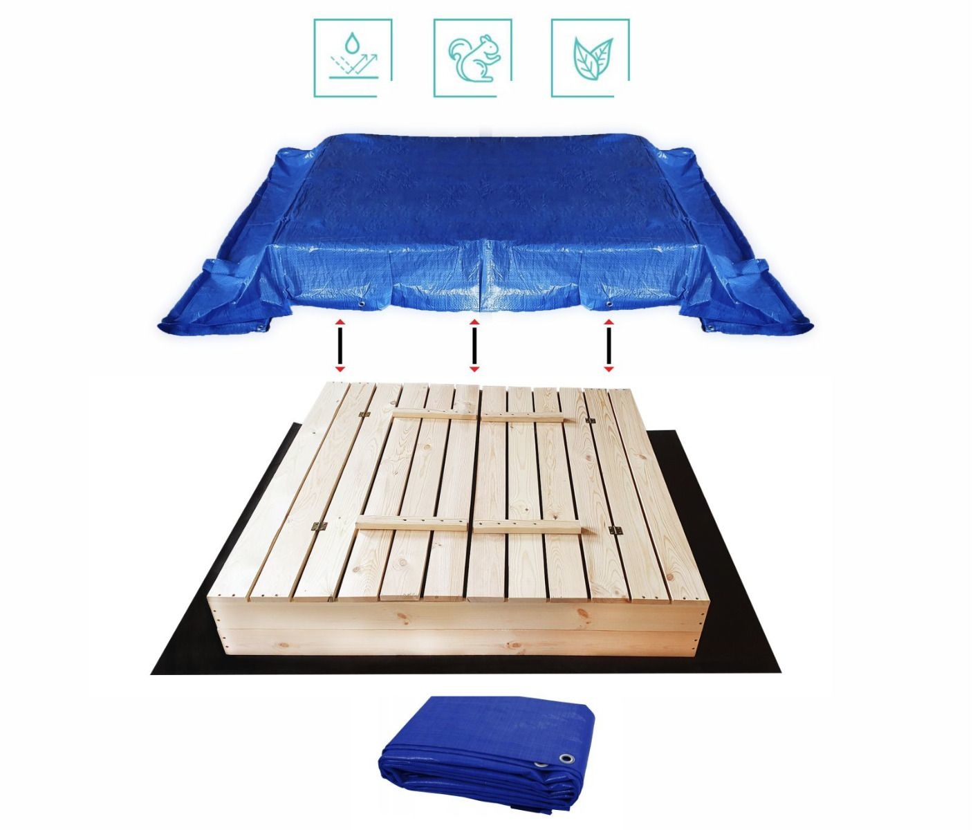 Zandbak - met deksel en bankjes - 140x140 cm - hout