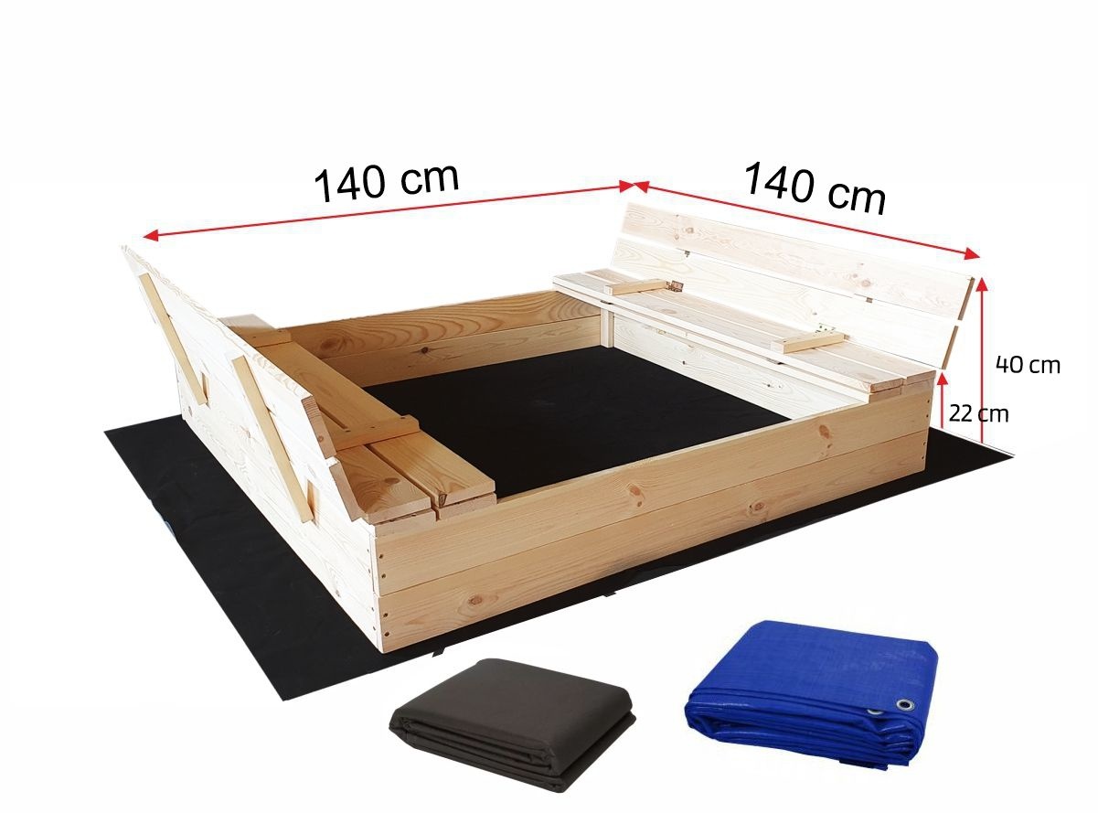 Zandbak - met deksel en bankjes - 140x140 cm - hout