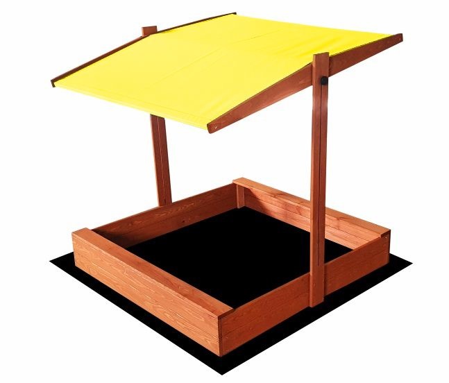 Zandbak - met deksel en dak - hout - 120x120 cm - geel