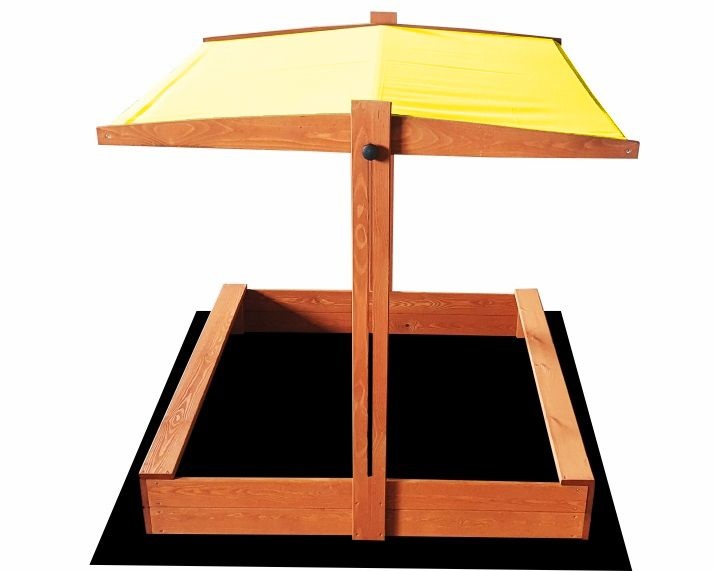 Zandbak - met deksel en dak - hout - 120x120 cm - geel