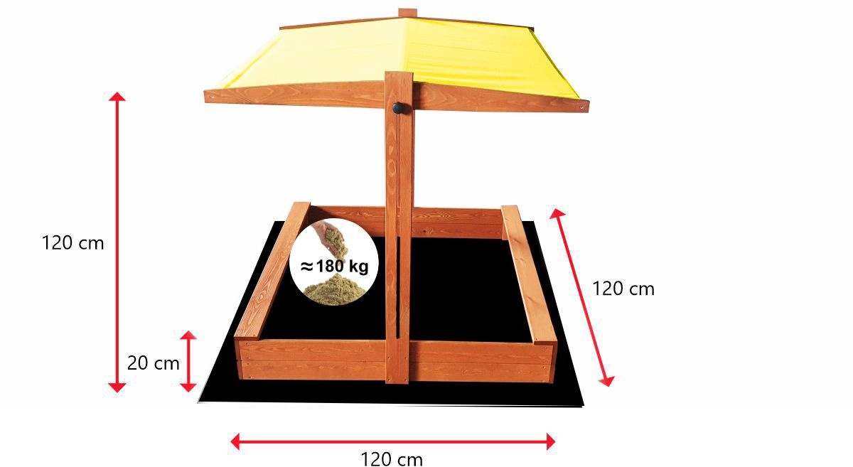 Zandbak - met deksel en dak - hout - 120x120 cm - geel