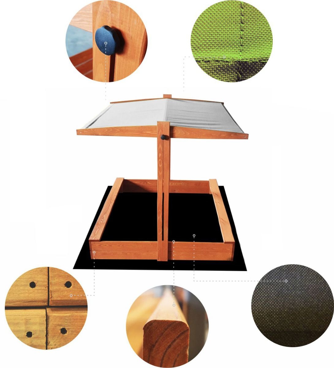 Zandbak - met deksel en dak - hout - 120x120 cm - grijs