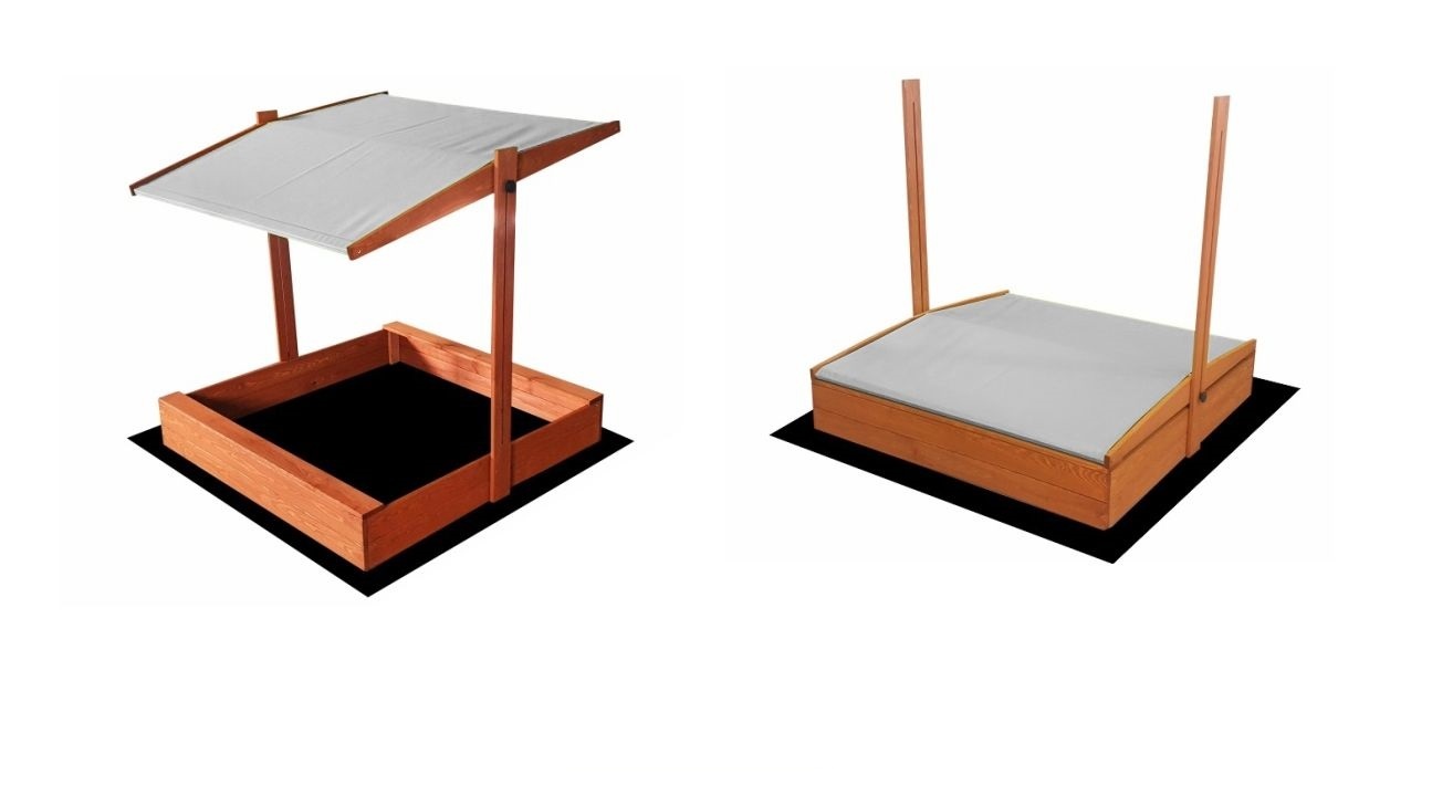 Zandbak - met deksel en dak - hout - 120x120 cm - grijs