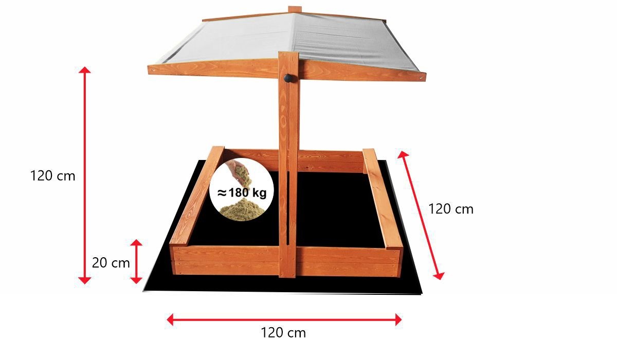 Zandbak - met deksel en dak - hout - 120x120 cm - grijs