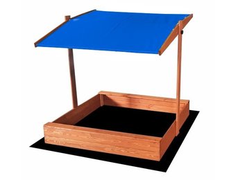 Zandbak - met deksel en dak - hout - 120x120 cm - blauw