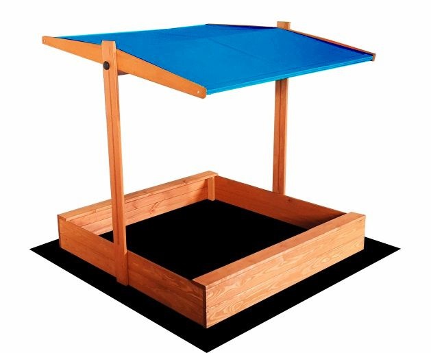 Zandbak - met deksel en dak - hout - 120x120 cm - blauw
