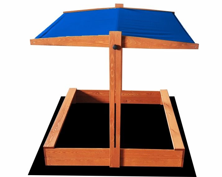 Zandbak - met deksel en dak - hout - 120x120 cm - blauw