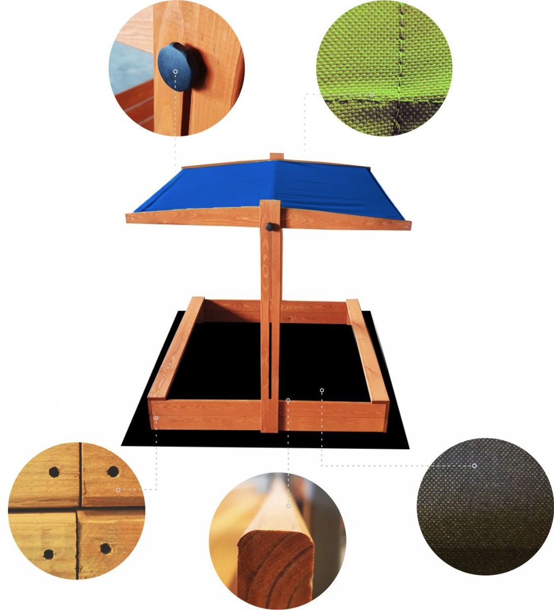 Zandbak - met deksel en dak - hout - 120x120 cm - blauw