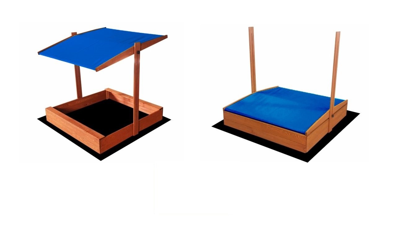 Zandbak - met deksel en dak - hout - 120x120 cm - blauw