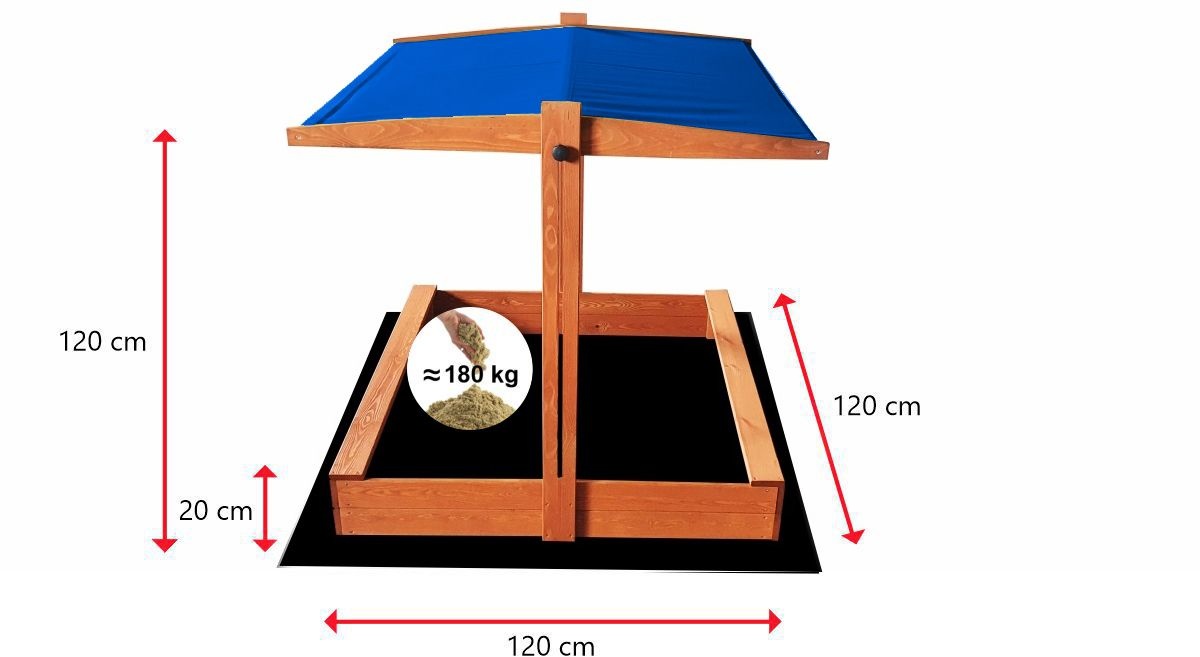 Zandbak - met deksel en dak - hout - 120x120 cm - blauw