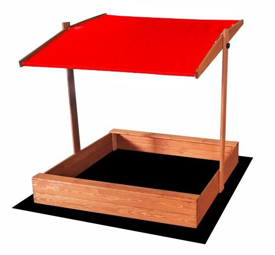 Zandbak - met deksel en dak - hout - 120x120 cm - rood