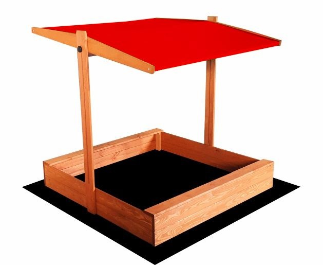 Zandbak - met deksel en dak - hout - 120x120 cm - rood