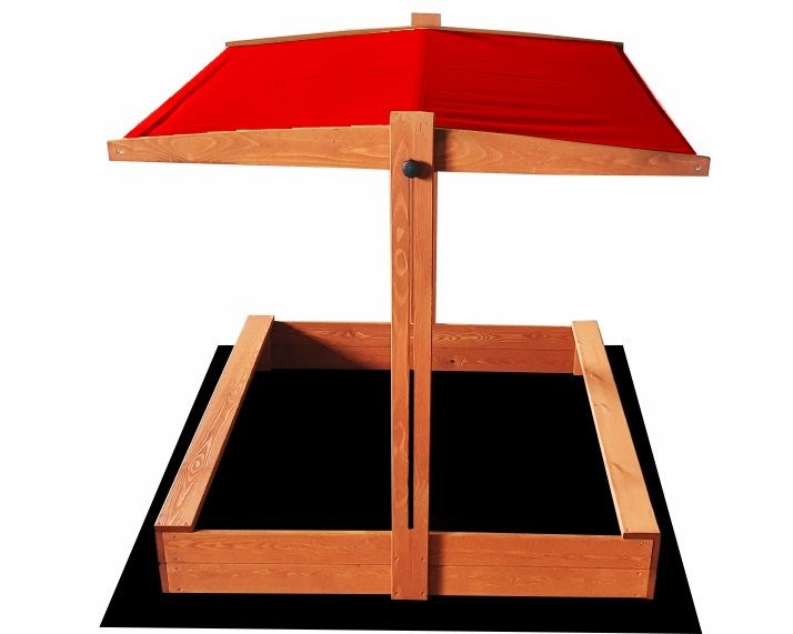 Zandbak - met deksel en dak - hout - 120x120 cm - rood