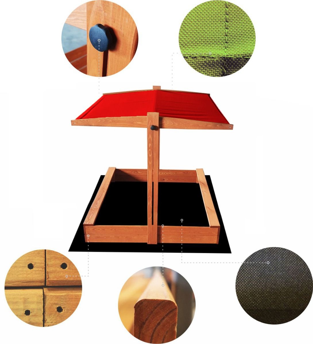 Zandbak - met deksel en dak - hout - 120x120 cm - rood
