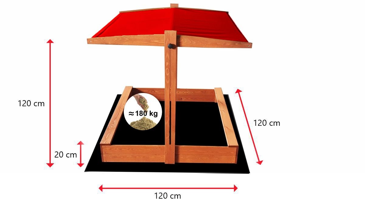 Zandbak - met deksel en dak - hout - 120x120 cm - rood