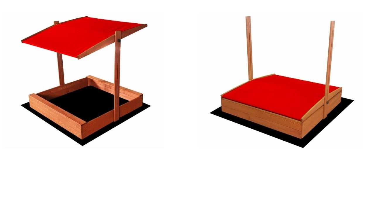 Zandbak - met deksel en dak - hout - 120x120 cm - rood