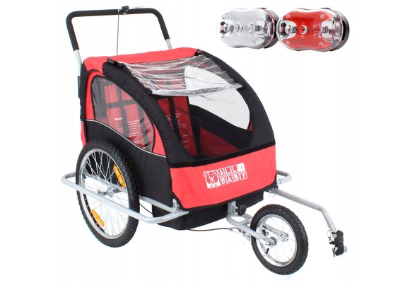 Fietskar kind - kinderaanhanger - 2-zits - rood zwart