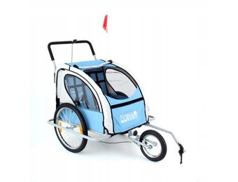 Fietskar kind - kinderaanhanger - 2-zits - blauw grijs