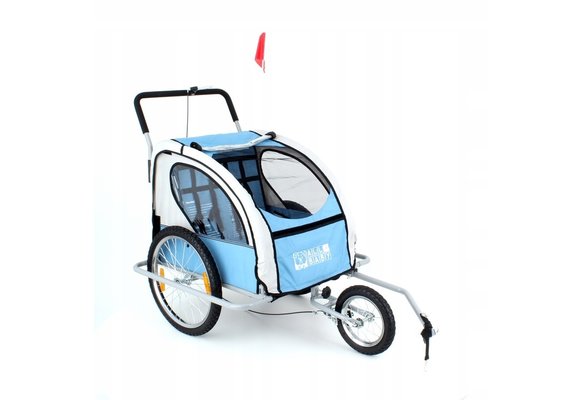 Fietskar kind - kinderaanhanger - 2-zits - blauw grijs