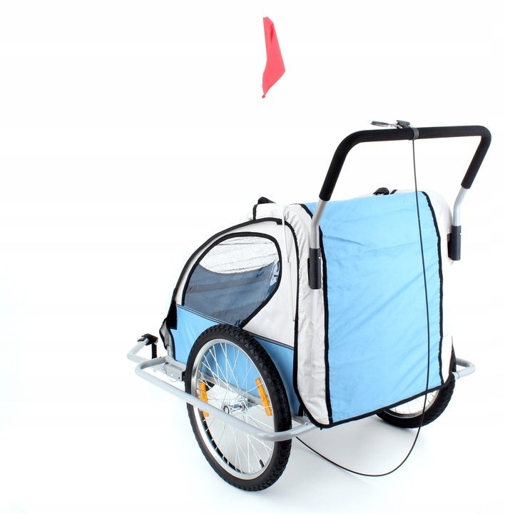 Fietskar kind - kinderaanhanger - 2-zits - blauw grijs