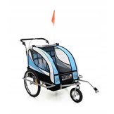 Fietskar kind - met buggy functie - 2-in-1 - 2 zits - blauw