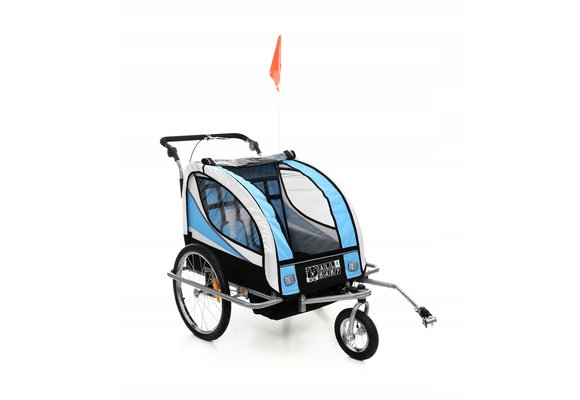 Fietskar kind - met buggy functie - 2-in-1 - 2 zits - blauw