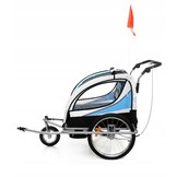 Fietskar kind - met buggy functie - 2-in-1 - 2 zits - blauw