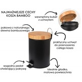 Prullenbak badkamer - zwart - staal/bamboe - handig pedaal - 25x17cm