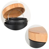 Prullenbak badkamer - zwart - staal/bamboe - handig pedaal - 25x17cm