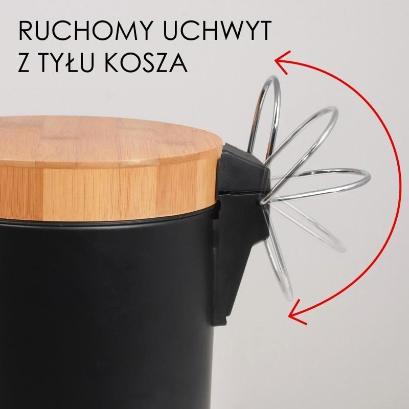 Prullenbak badkamer - zwart - staal/bamboe - handig pedaal - 25x17cm