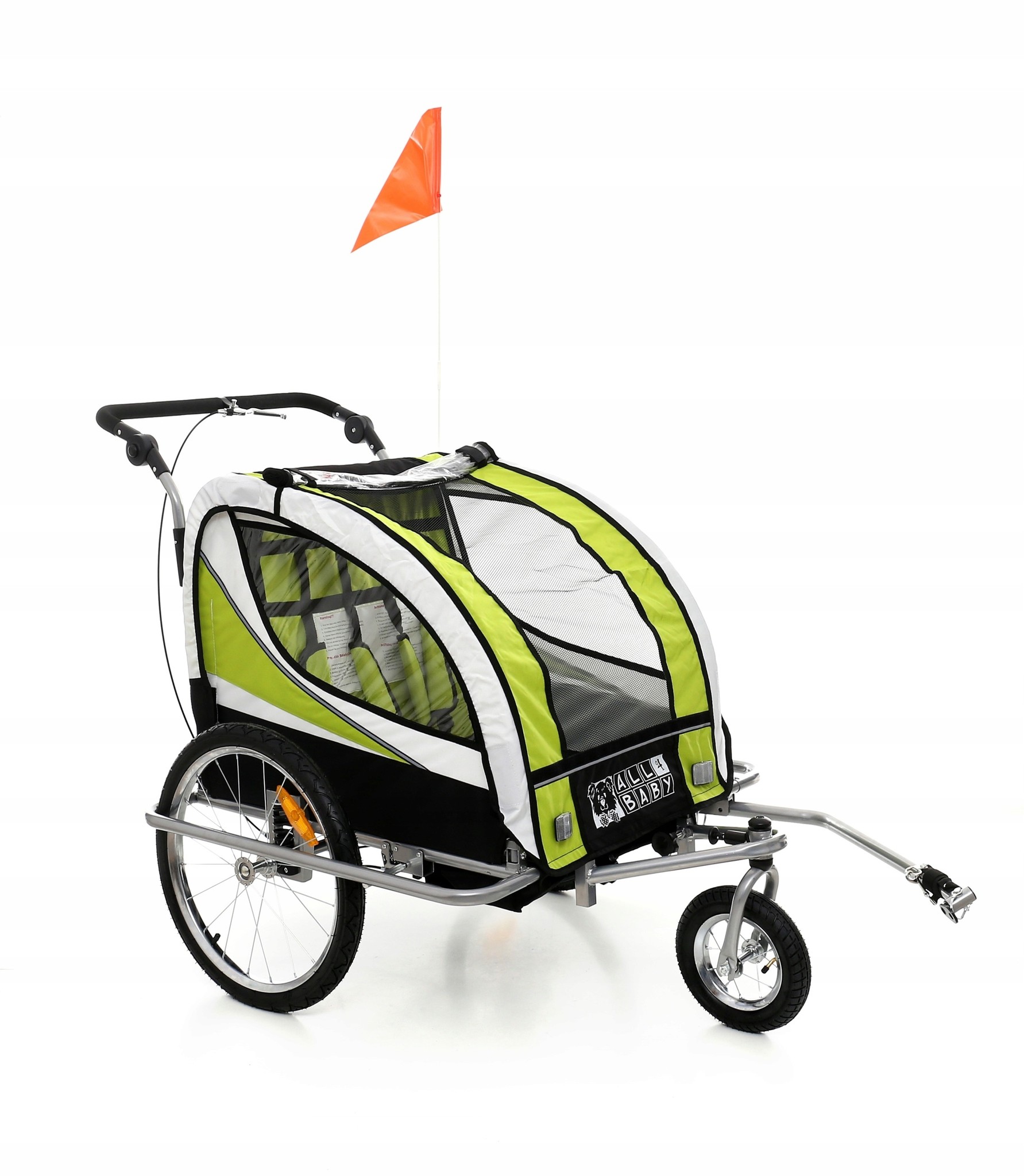 Fietskar kind - met buggy functie - 2-in-1 - 2 zits - groen