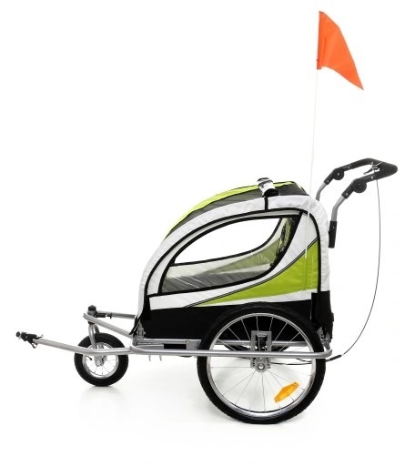 Fietskar kind - met buggy functie - 2-in-1 - 2 zits - groen