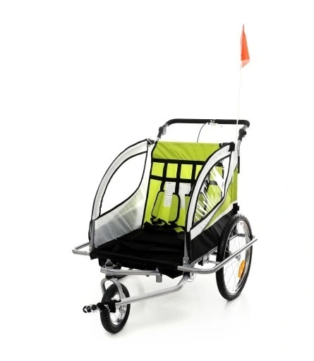 Fietskar kind - met buggy functie - 2-in-1 - 2 zits - groen